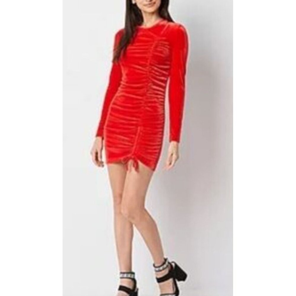 Juicy Couture Womens XS Red Ruched Velvet Mini Dress Bodycon Sexy Party Cocktail